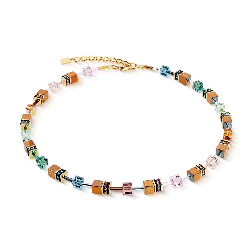 Coeur de Lion GeoCube® Pale Rainbow, Bronze Metallic & Gold Necklace